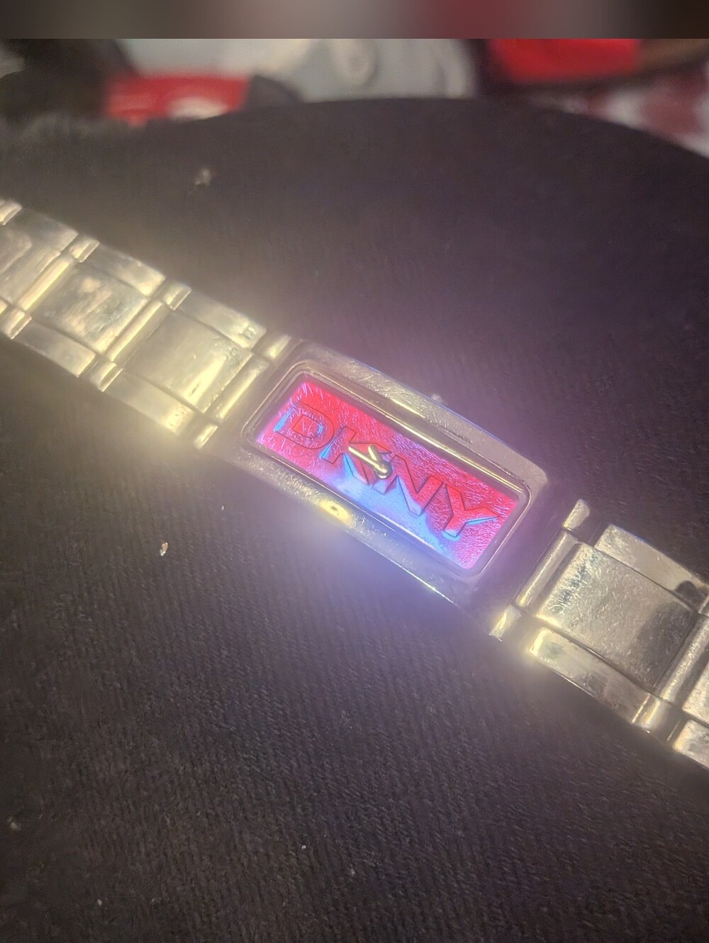 Rare DKNY Silver Bracelet Watch with Pink Accent